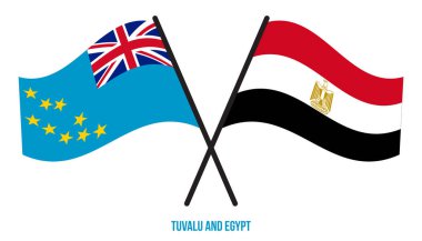 Tuvalu ve Mısır Bayrakları Çarpıştı ve Sallanan Düz Stil. Resmi Orantı. Renkleri Düzelt.