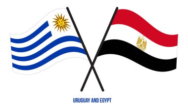 Uruguay ve Mısır Bayrakları Çapraz ve Sallanan Düz Tarz. Resmi Orantı. Renkleri Düzelt.