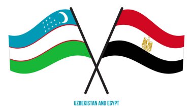 Özbekistan ve Mısır Bayrakları Çarpıştı ve Sallanan Düz Stil. Resmi Orantı. Renkleri Düzelt.