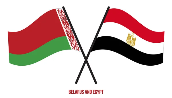 Bielorrusia Egipto Banderas Cruzadas Ondeando Estilo Plano Proporción Oficial Colores — Vector de stock