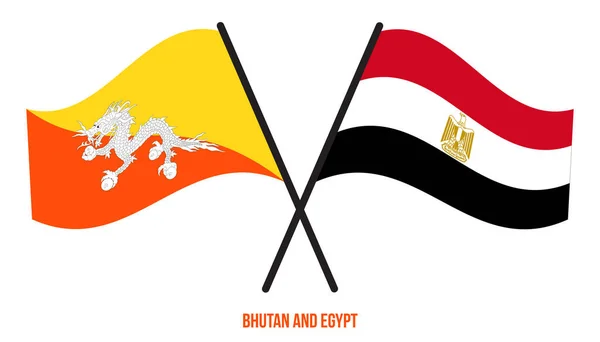 Bhutan Och Egypten Flaggor Korsade Och Vinka Platt Stil Officiell — Stock vektor