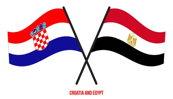 Croatia Egypt Flags Crossed Waving Flat Style Official Proportion Correct — Stock Vector