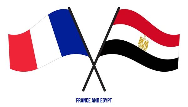 France Egypt Flags Crossed Waving Flat Style Official Proportion Correct — Stock Vector