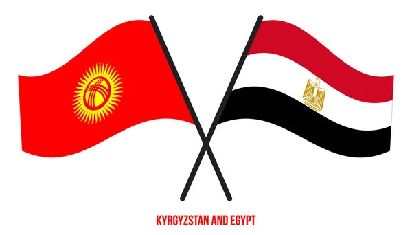 Киргизия Египет Пересекли Размахивают Плоскими Флагами Официальная Доля Правильные Цвета — стоковый вектор