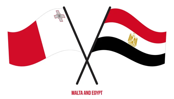 Malta Egypt Flags Crossed Waving Flat Style Official Proportion Correct — Stock Vector