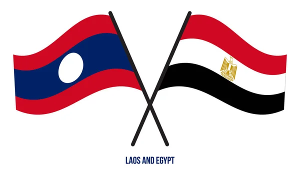 Laos Egipto Banderas Cruzadas Ondeando Estilo Plano Proporción Oficial Colores — Vector de stock