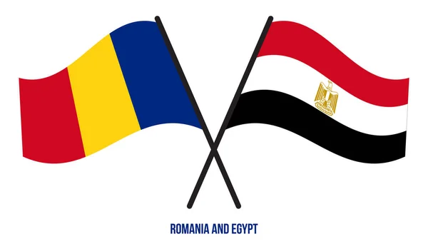 Rumunia Egipt Flagi Przekroczyły Machając Styl Płaski Oficjalna Proporcja Prawidłowe — Wektor stockowy