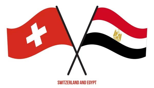 Schweiz Och Egypten Flaggor Korsade Och Viftade Platt Stil Officiell — Stock vektor