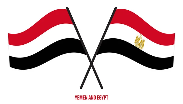 Yemen Egypt Flags Crossed Waving Flat Style Official Proportion Correct — Stock Vector