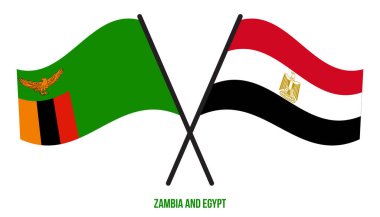 Zambiya ve Mısır Bayrakları Çarpıştı ve Sallanan Düz Stil. Resmi Orantı. Renkleri Düzelt.