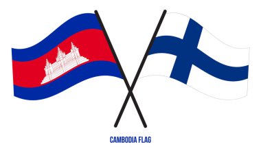 Kamboçya ve Finlandiya Bayrakları Çarpıştı ve Sallanan Düz Stil. Resmi Orantı. Renkleri Düzelt.