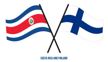 Kosta Rika ve Finlandiya bayrakları çapraz ve dalgalı düz stil. Resmi Orantı. Renkleri Düzelt.