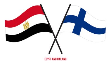 Mısır ve Finlandiya Bayrakları Çapraz ve Dalgalı Düz Stil. Resmi Orantı. Renkleri Düzelt.