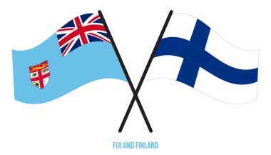 Fiji ve Finlandiya Bayrakları Çapraz ve Dalgalı Düz Stil. Resmi Orantı. Renkleri Düzelt.