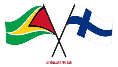 Guyana ve Finlandiya Bayrakları Çarpıştı ve Sallanan Düz Stil. Resmi Orantı. Renkleri Düzelt.