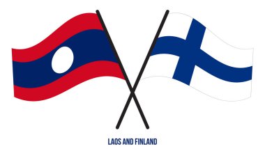 Laos ve Finlandiya Bayrakları Çarpıştı ve Sallanan Düz Stil. Resmi Orantı. Renkleri Düzelt.