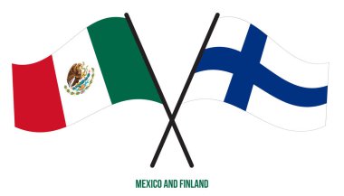 Meksika ve Finlandiya Bayrakları Çarpıştı ve Sallanan Düz Stil. Resmi Orantı. Renkleri Düzelt.