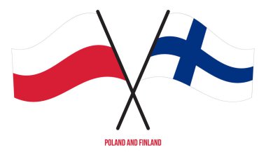 Polonya ve Finlandiya Bayrakları Çapraz ve Dalgalı Düz Stil. Resmi Orantı. Renkleri Düzelt.