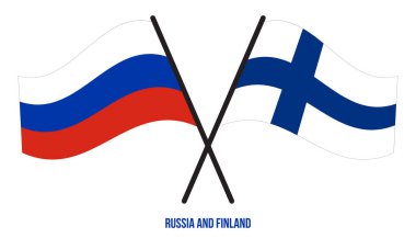 Rusya ve Finlandiya Bayrakları Çapraz ve Dalgalı Düz Stil. Resmi Orantı. Renkleri Düzelt.