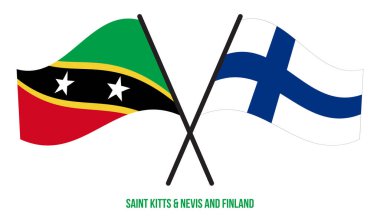 Saint Kitts & Nevis ve Finlandiya Bayrakları Çarpıştı ve Sallanan Düz Stil. Resmi Orantı.