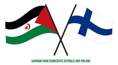 Sahrawi ve Finlandiya Bayrakları Çarpıştı ve Sallanan Düz Stil. Resmi Orantı. Renkleri Düzelt.