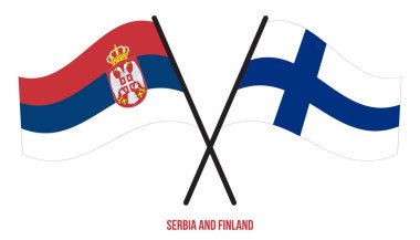 Sırbistan ve Finlandiya Bayrakları Geçildi ve Sallanan Düz Tarz. Resmi Orantı. Renkleri Düzelt.