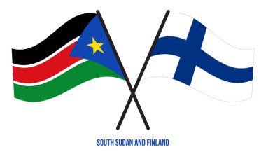 Güney Sudan ve Finlandiya Bayrakları Çarpıştı ve Sallanan Düz Stil. Resmi Orantı. Renkleri Düzelt.