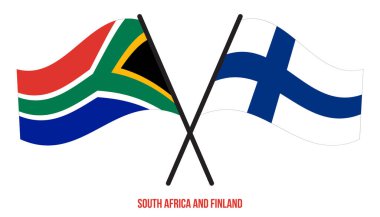 Güney Afrika ve Finlandiya Bayrakları Çapraz ve Dalgalı Düz Stil. Resmi Orantı. Renkleri Düzelt.