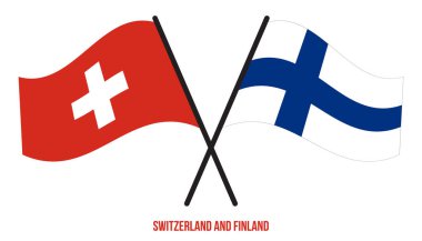 İsviçre ve Finlandiya Bayrakları Çarpıştı ve Dalgalanan Düz Stil. Resmi Orantı. Renkleri Düzelt.