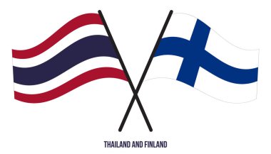 Tayland ve Finlandiya Bayrakları Çarpıştı ve Sallanan Düz Stil. Resmi Orantı. Renkleri Düzelt.