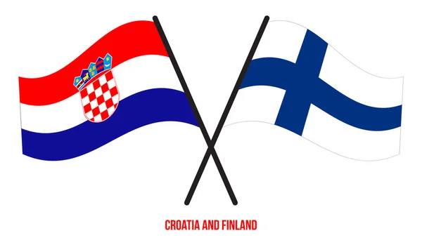 Croatia Finland Flags Crossed Waving Flat Style Official Proportion Correct — Stock Vector