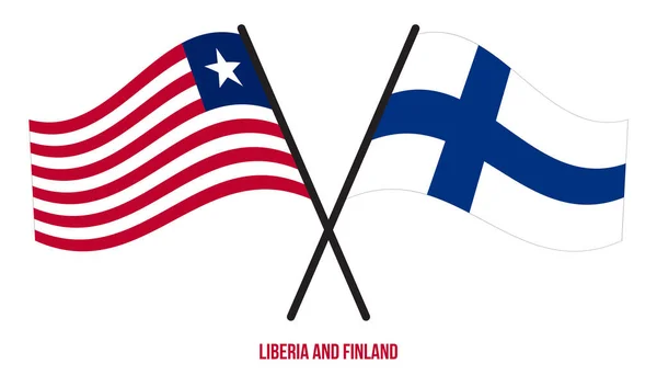 利比里亚和芬兰国旗交叉摇曳的平面风格 官方比例 正确的颜色 — 图库矢量图片