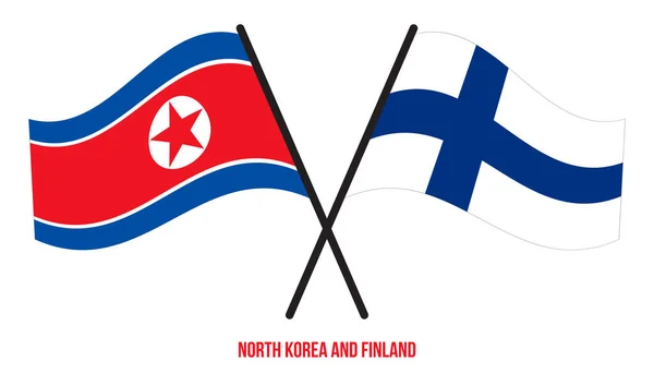 Bandeiras Coreia Norte Finlândia Cruzadas Acenando Estilo Plano Proporção Oficial — Vetor de Stock