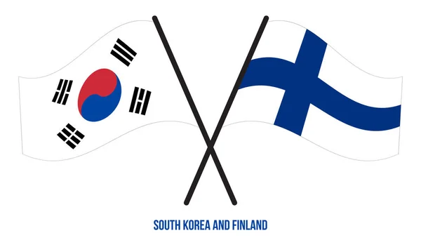 Coreia Sul Finlândia Bandeiras Cruzadas Acenando Estilo Plano Proporção Oficial — Vetor de Stock