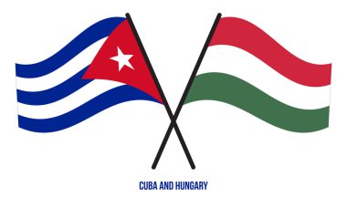 Küba ve Macaristan Bayrakları Çarpıştı ve Sallanan Düz Stil. Resmi Orantı. Renkleri Düzelt.