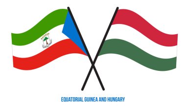 Ekvator Ginesi ve Macaristan Bayrakları Çapraz ve Sallanan Düz Stil. Resmi Orantı.
