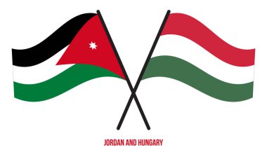 Ürdün ve Macaristan Bayrakları Çapraz ve Sallanan Düz Tarz. Resmi Orantı. Renkleri Düzelt.