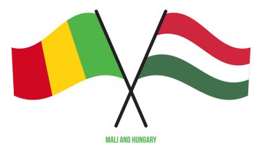 Mali ve Macaristan Bayrakları Çarpıştı ve Sallanan Düz Stil. Resmi Orantı. Renkleri Düzelt.