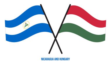 Nikaragua ve Macaristan Bayrakları Çapraz ve Sallanan Düz Tarz. Resmi Orantı. Renkleri Düzelt.