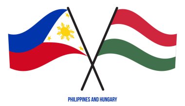 Filipinler ve Macaristan Bayrakları Çarpıştı ve Sallanan Düz Stil. Resmi Orantı. Renkleri Düzelt.