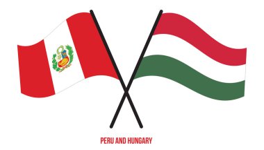 Peru ve Macaristan Bayrakları Çarpıştı ve Sallanan Düz Stil. Resmi Orantı. Renkleri Düzelt.