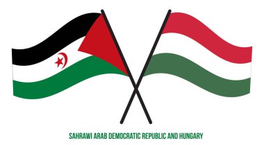 Sahrawi ve Macaristan Bayrakları Çapraz ve Sallanan Düz Tarz. Resmi Orantı. Renkleri Düzelt.