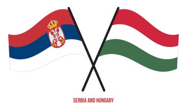Sırbistan ve Macaristan Bayrakları Geçildi ve Sallanan Düz Tarz. Resmi Orantı. Renkleri Düzelt.