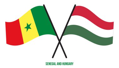 Senegal ve Macaristan Bayrakları Çarpıştı ve Sallanan Düz Stil. Resmi Orantı. Renkleri Düzelt.
