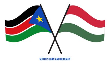 Güney Sudan ve Macaristan Bayrakları Çapraz ve Sallanan Düz Tarz. Resmi Orantı. Renkleri Düzelt.