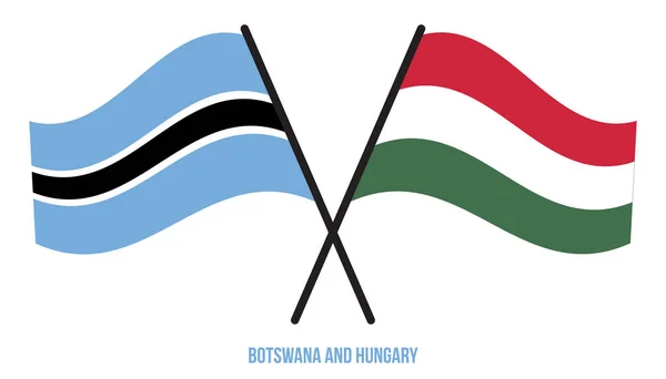 Botswana Hungría Banderas Cruzadas Ondeando Estilo Plano Proporción Oficial Colores — Vector de stock