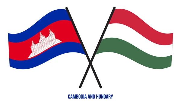 Cambodia Hungary Flags Crossed Waving Flat Style Official Proportion Correct — Stock Vector