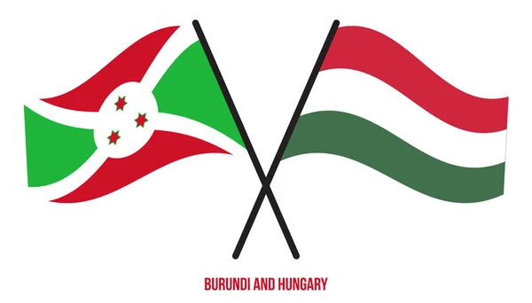布隆迪和匈牙利国旗交叉摇曳的平坦风格 官方比例 正确的颜色 — 图库矢量图片