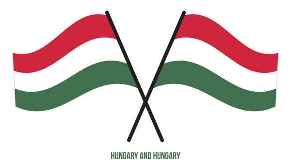 Banderas Hungría Hungría Cruzadas Ondeando Estilo Plano Proporción Oficial Colores — Vector de stock