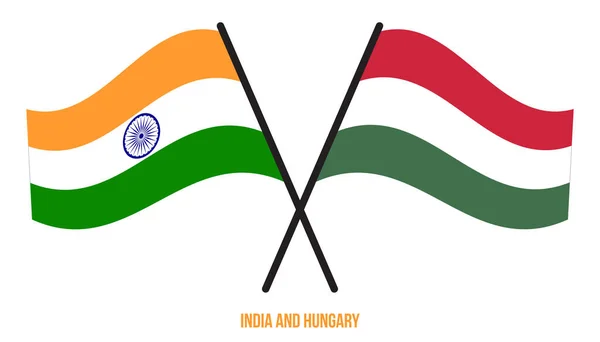 Indie Maďarsko Vlajky Křížil Mává Plochý Styl Oficiální Podíl Opravit — Stockový vektor
